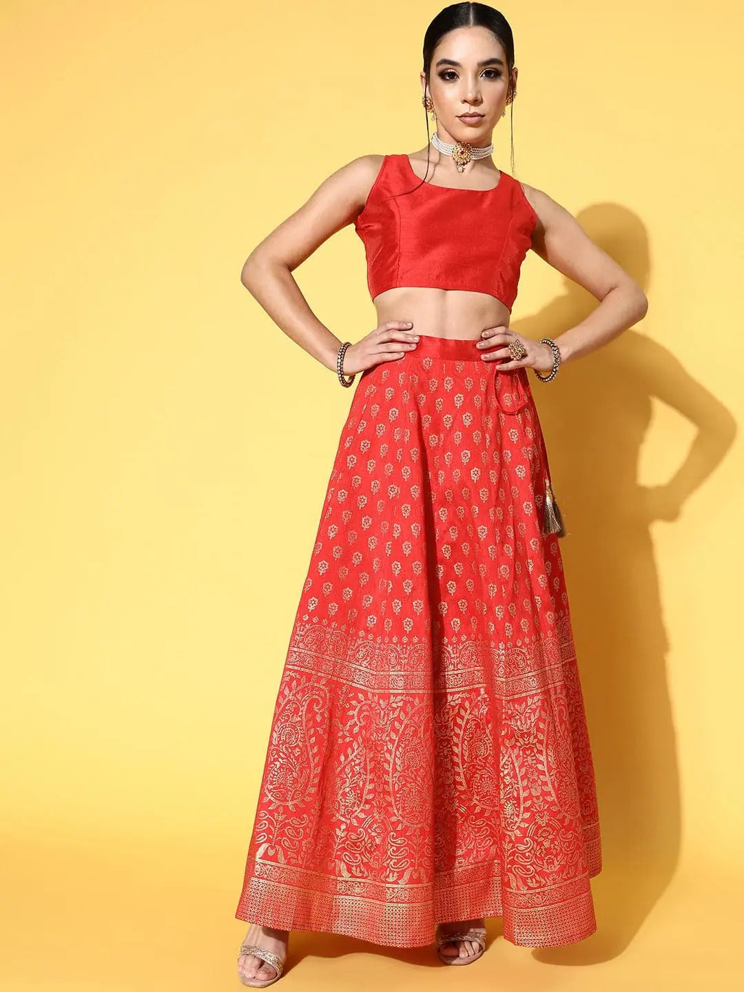 Red Paisley Lehenga Choli - Women's Party Wear Lehenga