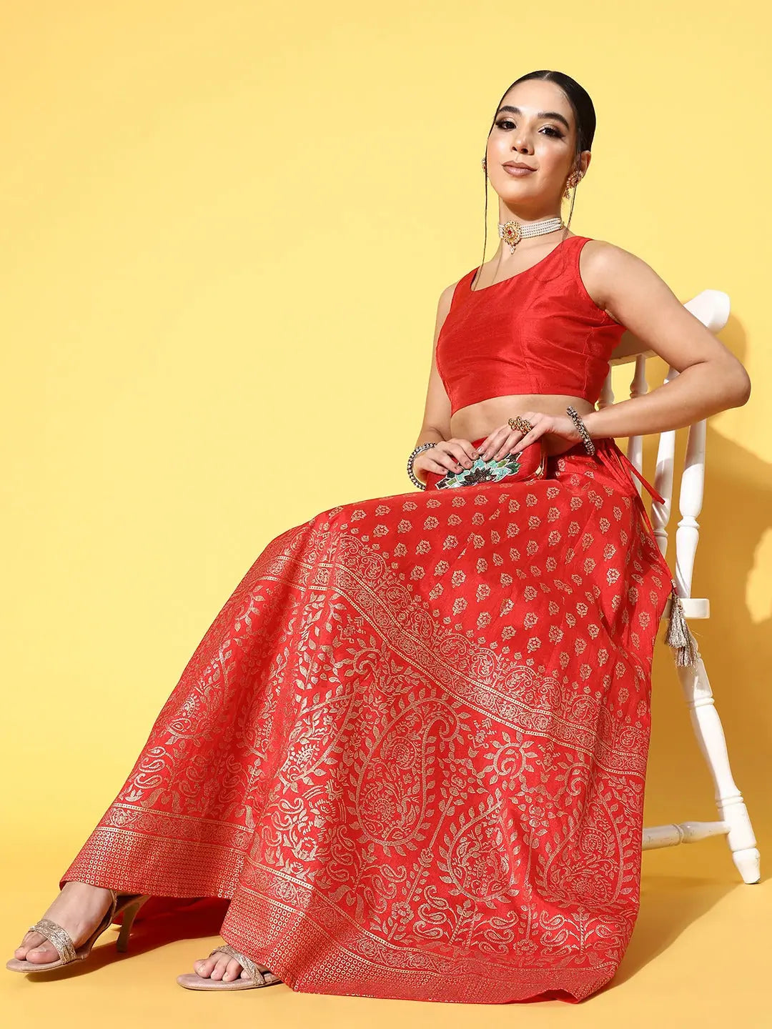 Red Paisley Lehenga Choli - Women's Party Wear Lehenga