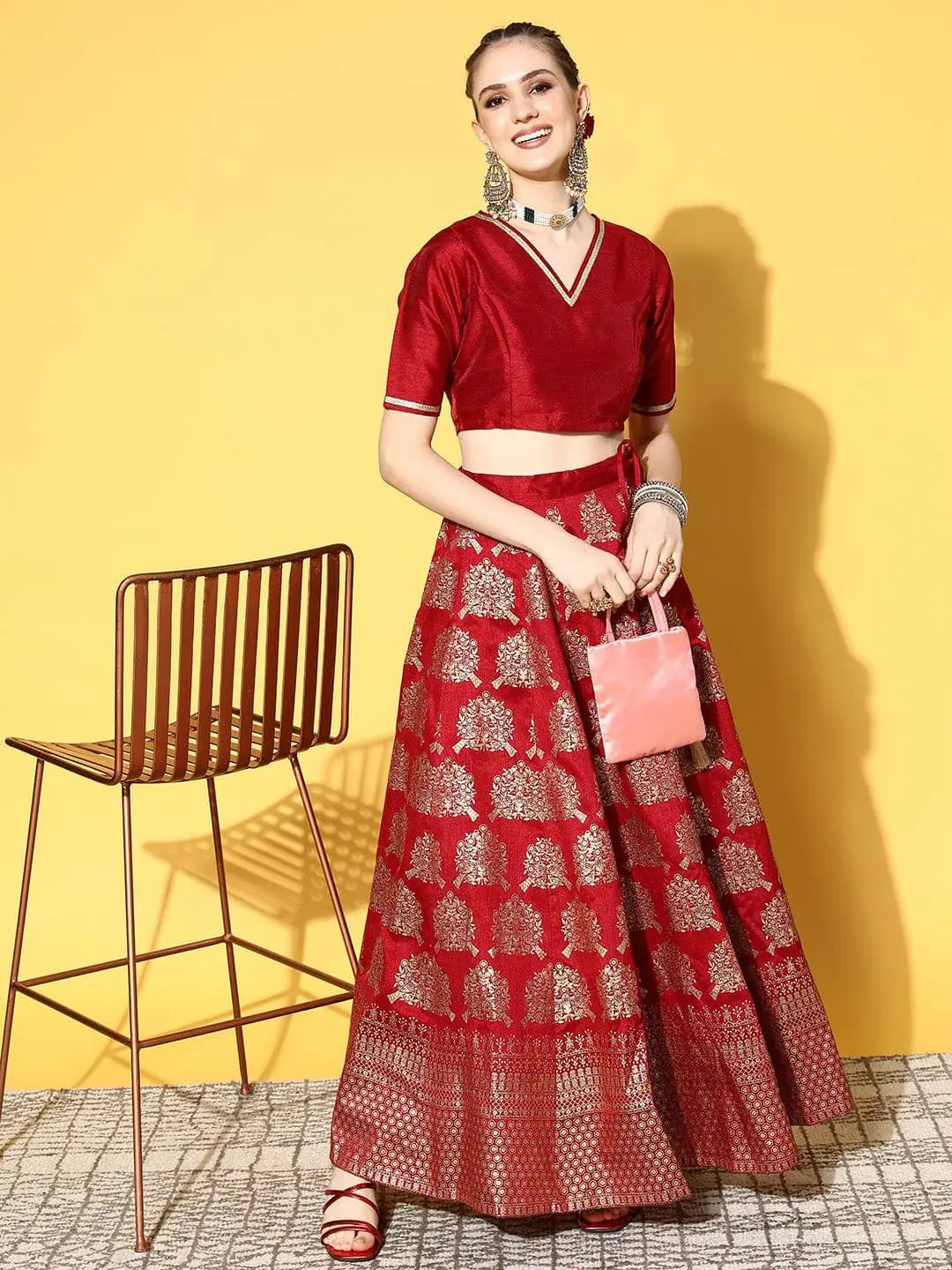 Maroon Foil Lehenga Choli - Party Wear Lehenga for Women