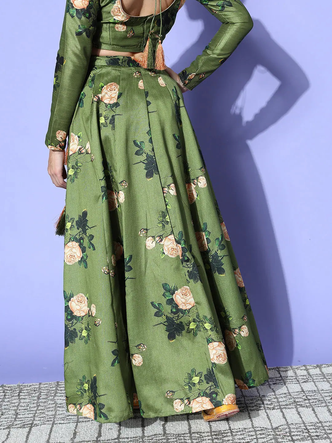 Green Floral Anarkali Skirt - Traditional Skirts for Women