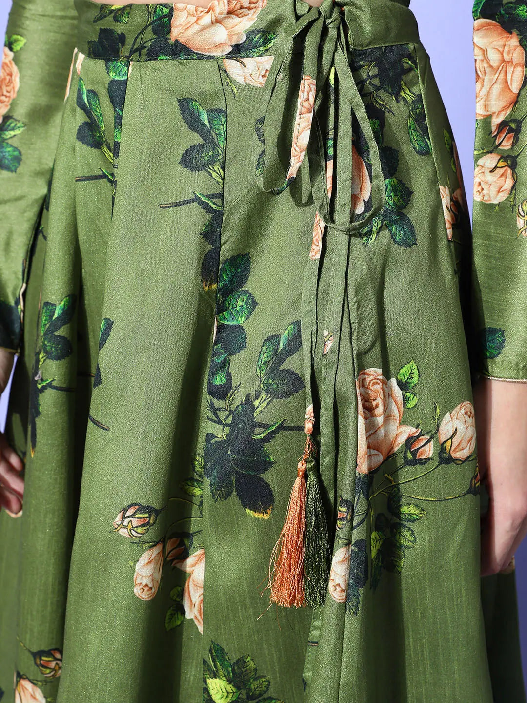 Green Floral Anarkali Skirt - Traditional Skirts for Women