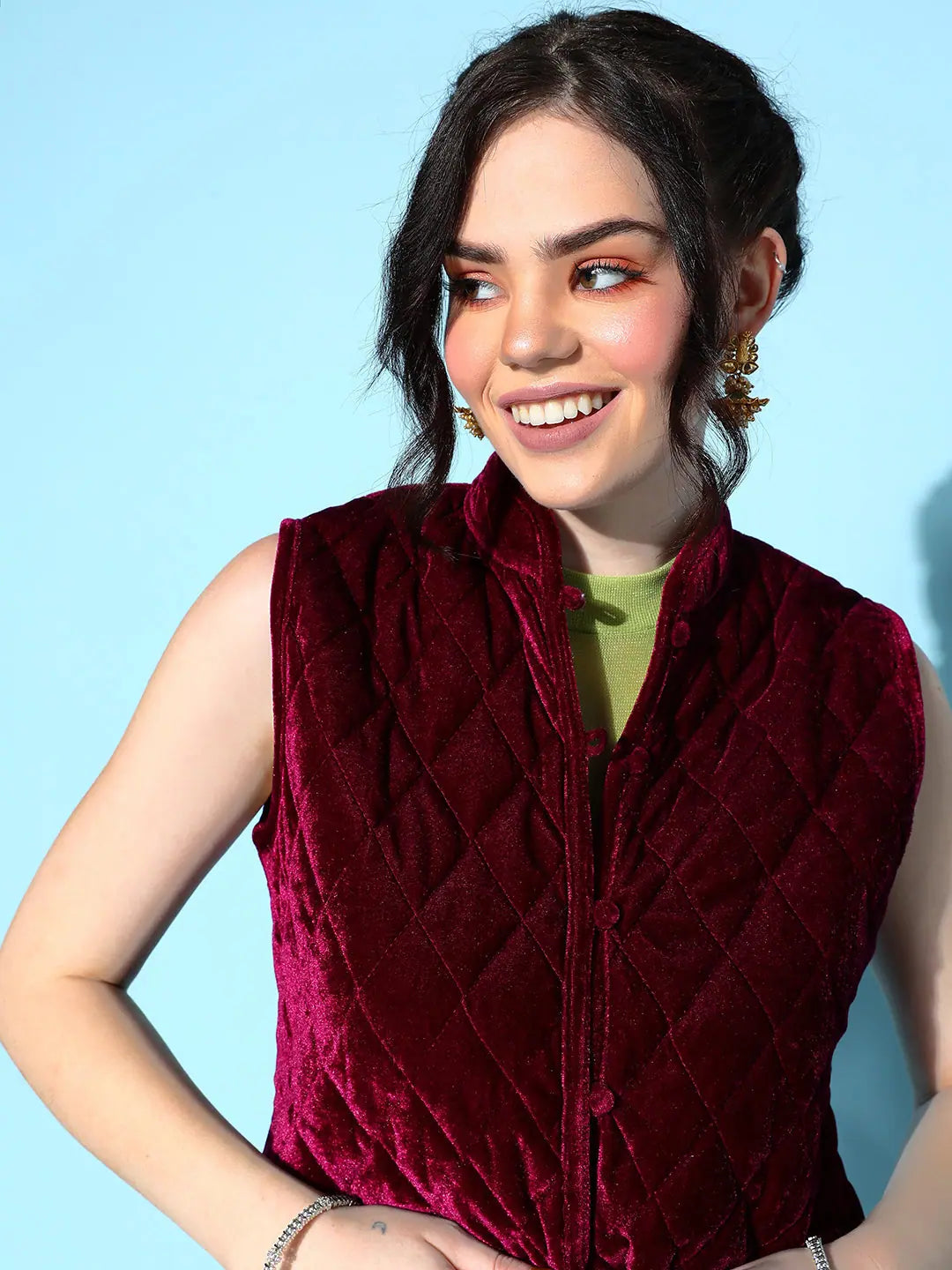 Burgundy Sleeveless Jacket | Women's Fashion Jackets