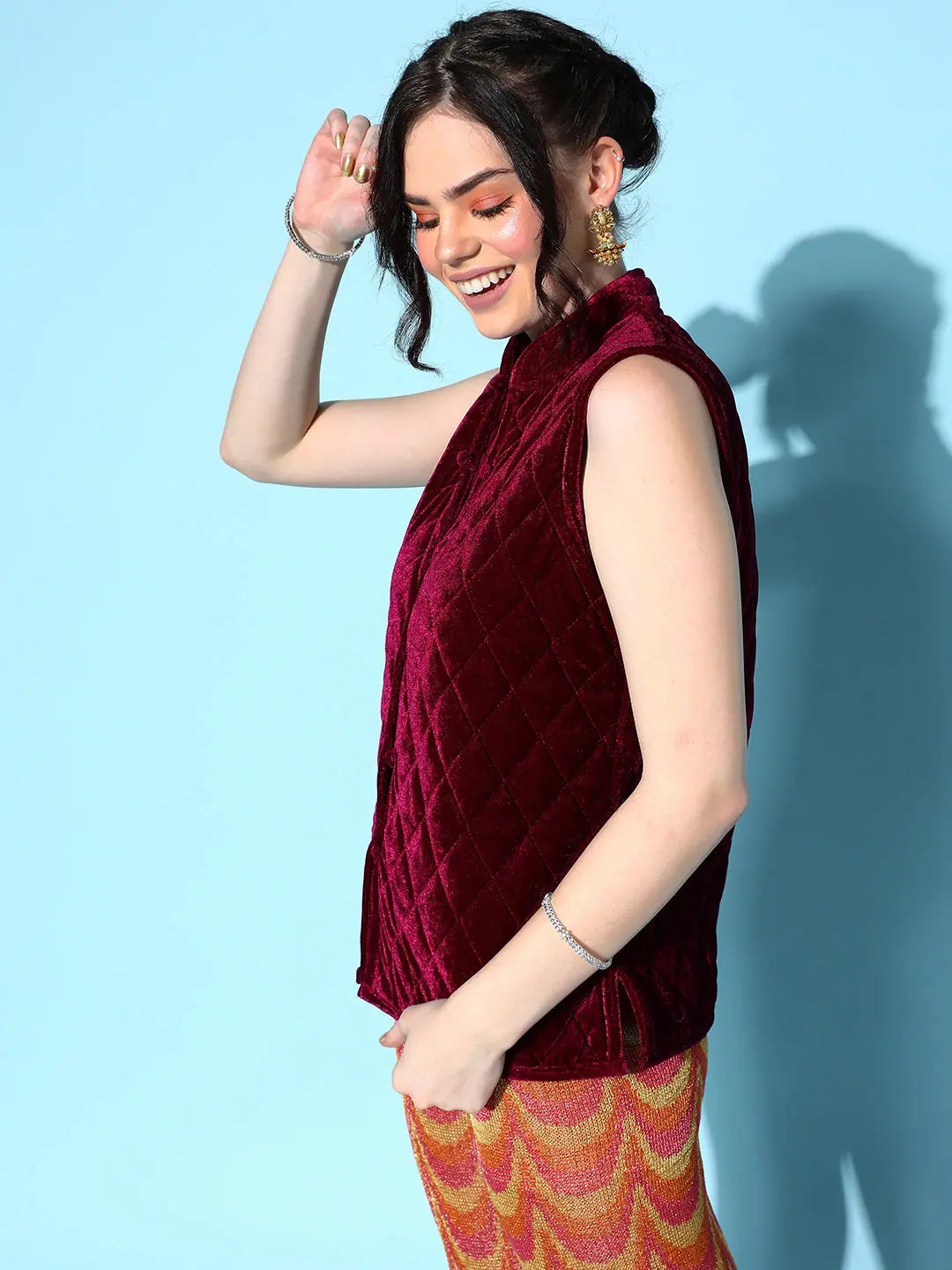 Burgundy Sleeveless Jacket | Women's Fashion Jackets