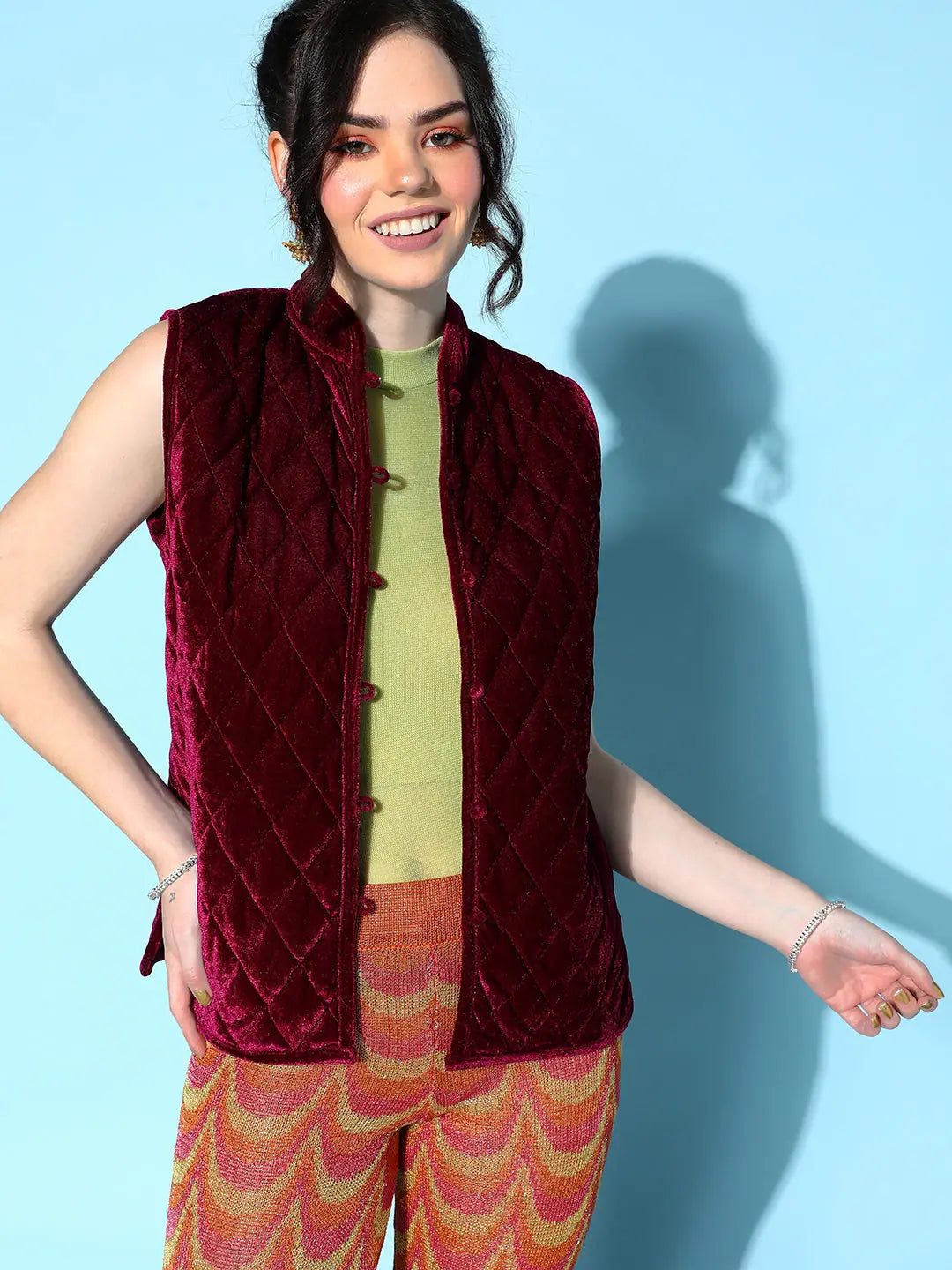 Burgundy Sleeveless Jacket | Women's Fashion Jackets