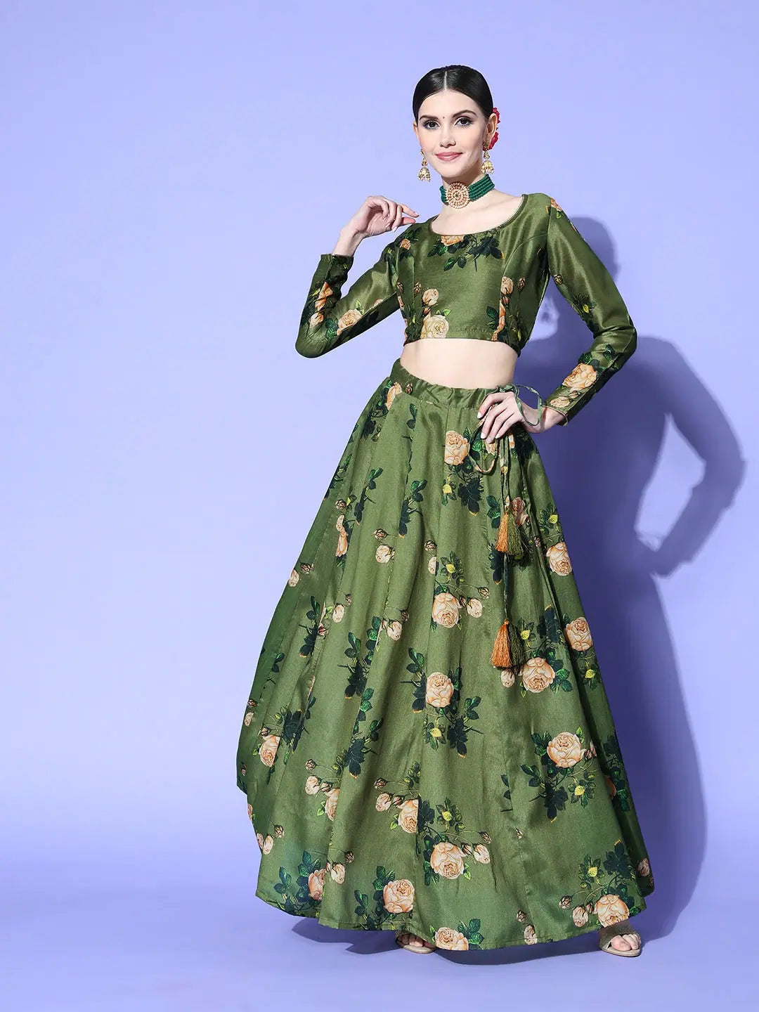 Green Floral Lehenga: Women's Festive Lehenga Choli Online