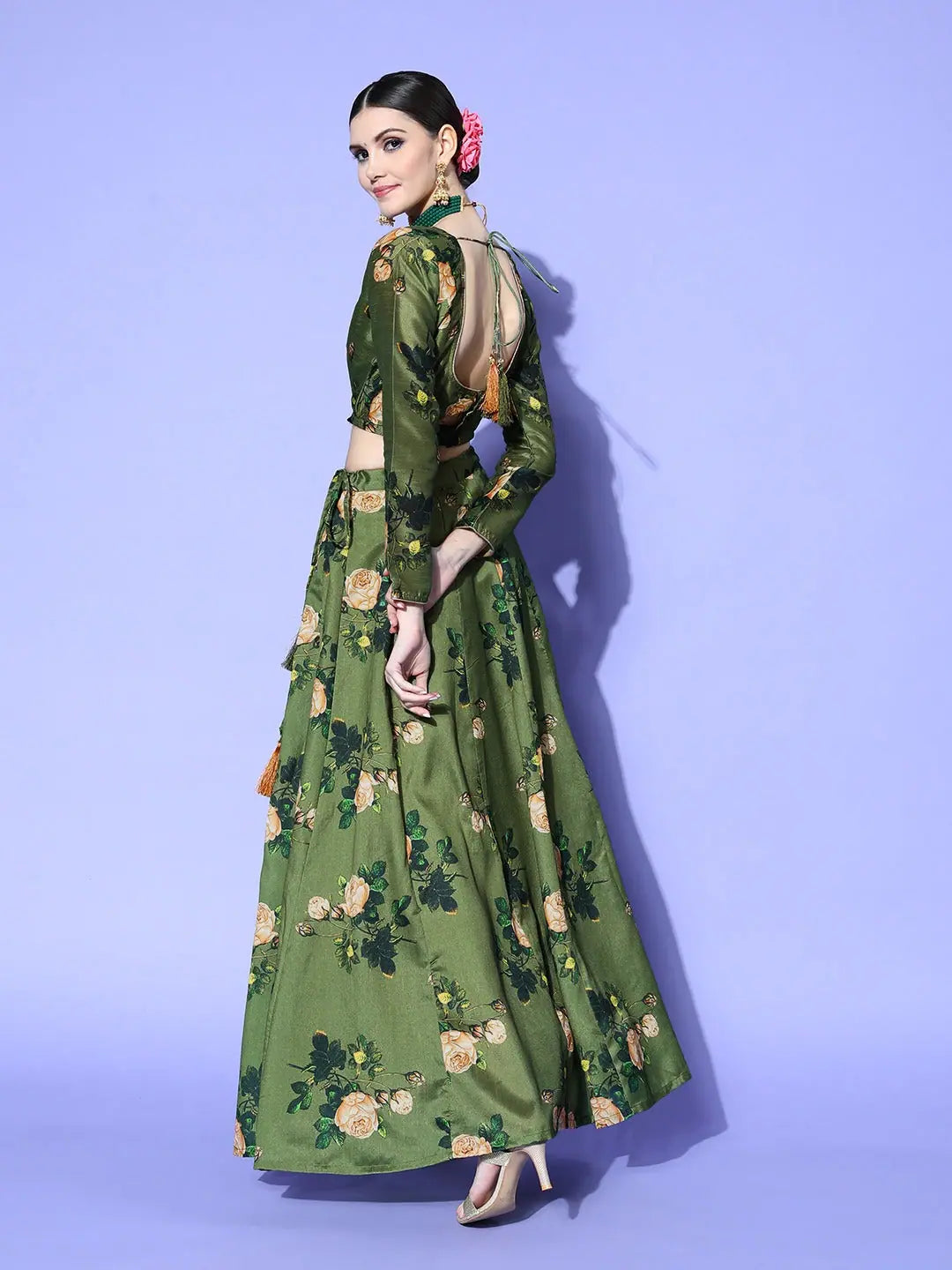 Green Floral Lehenga: Women's Festive Lehenga Choli Online