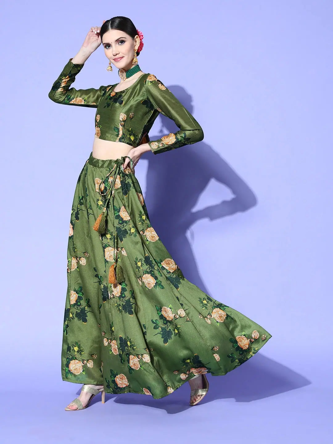 Green Floral Lehenga: Women's Festive Lehenga Choli Online