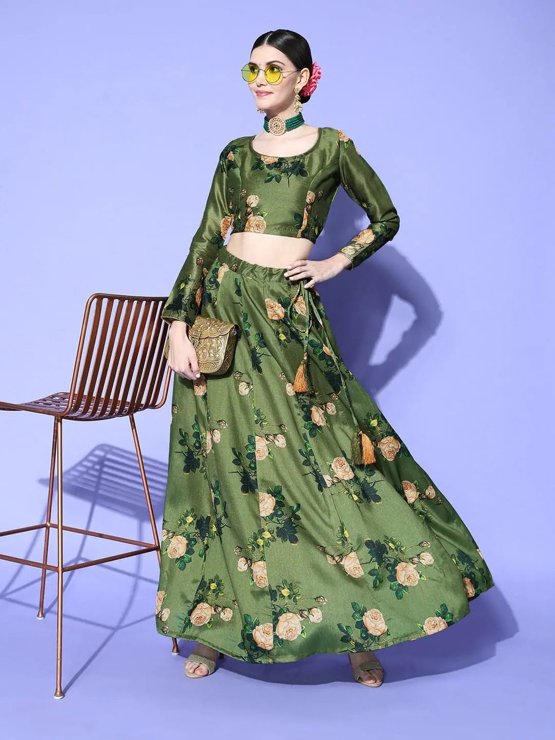 Green Floral Lehenga: Women's Festive Lehenga Choli Online