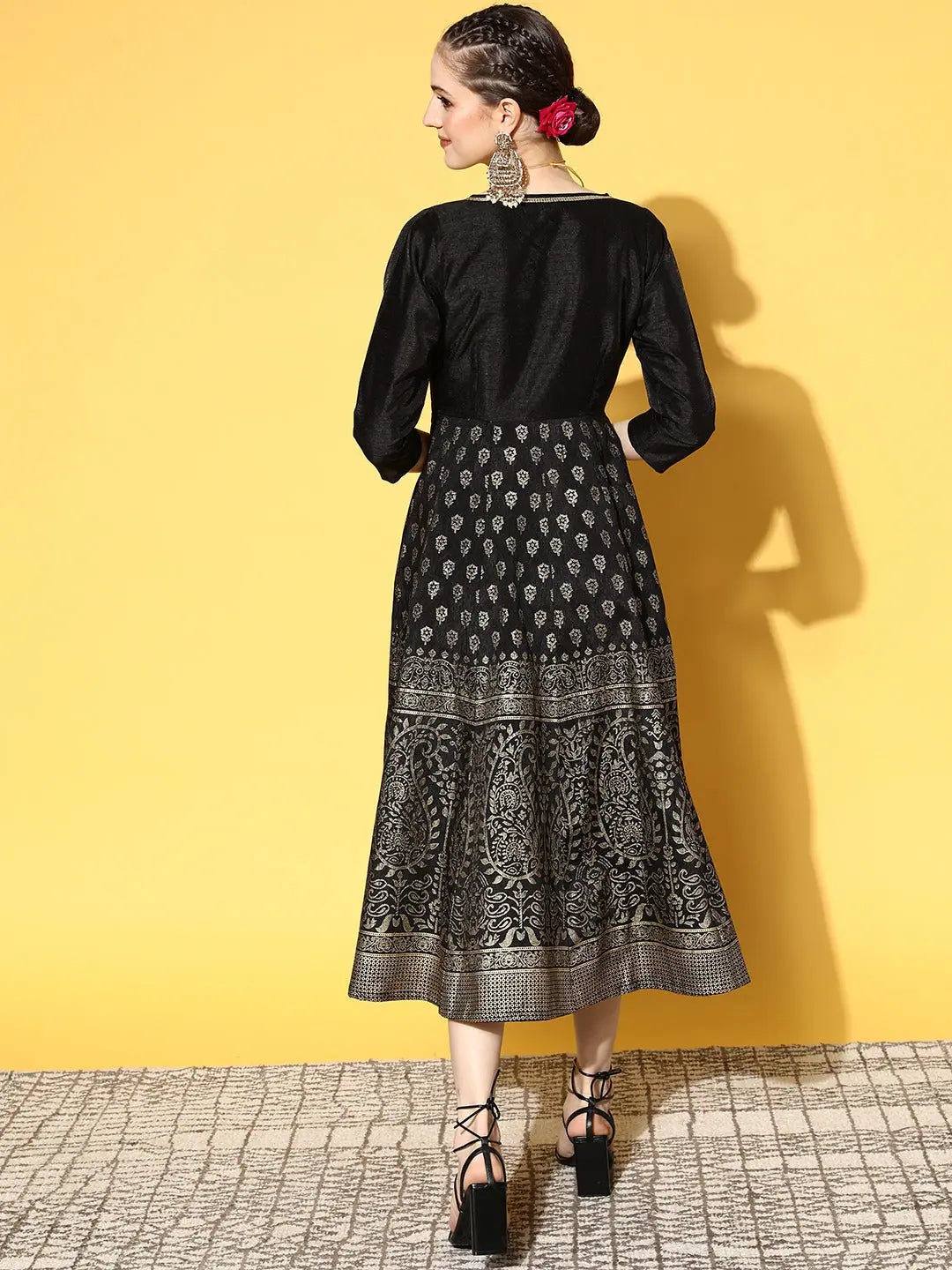 Black Paisley Anarkali Dress - Foil Print Women's Anarkali Kurti