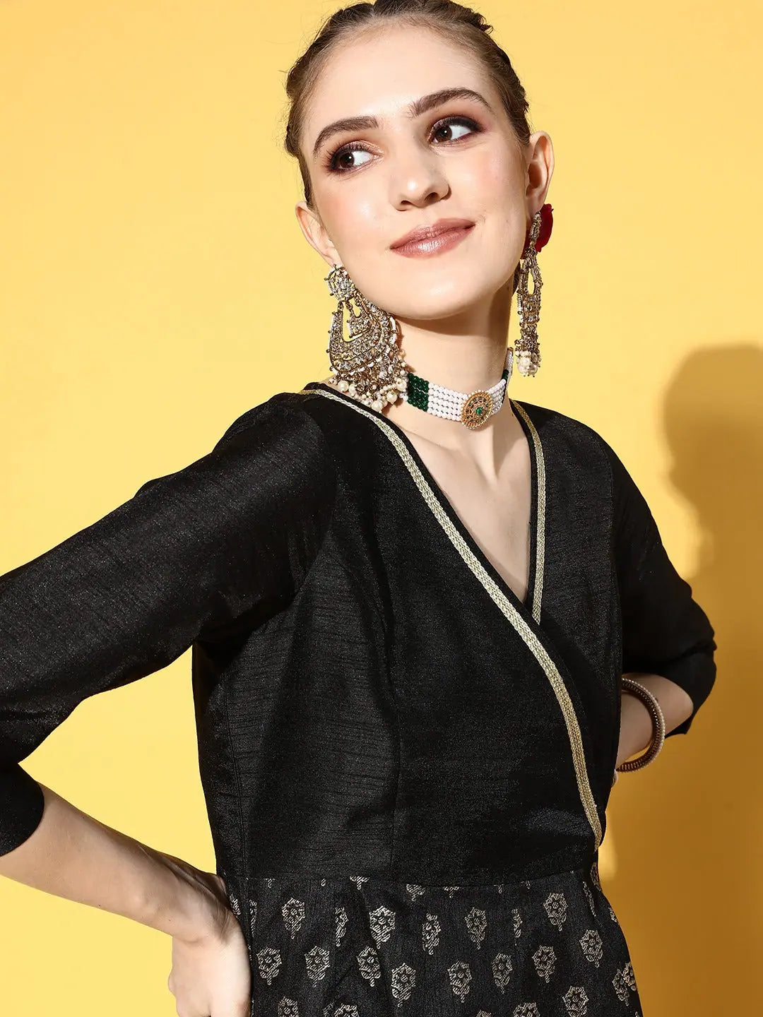 Black Paisley Anarkali Dress - Foil Print Women's Anarkali Kurti