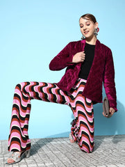 Women Solid Standard Burgundy Full Sleeve Jacket