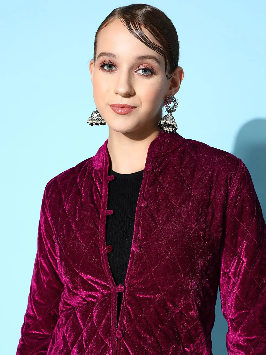 Burgundy Velvet Jacket | Stylish Women's Winter Coats