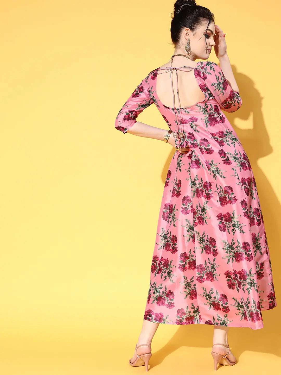 Pink Floral Anarkali Dress - Women's Anarkali Maxi Dress