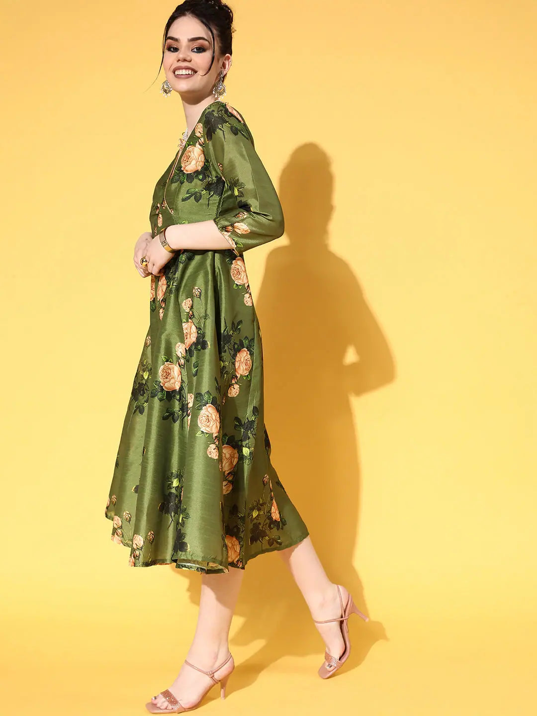 Green Floral Chanderi Wrap Anarkali Dress | Anarkali Kurta