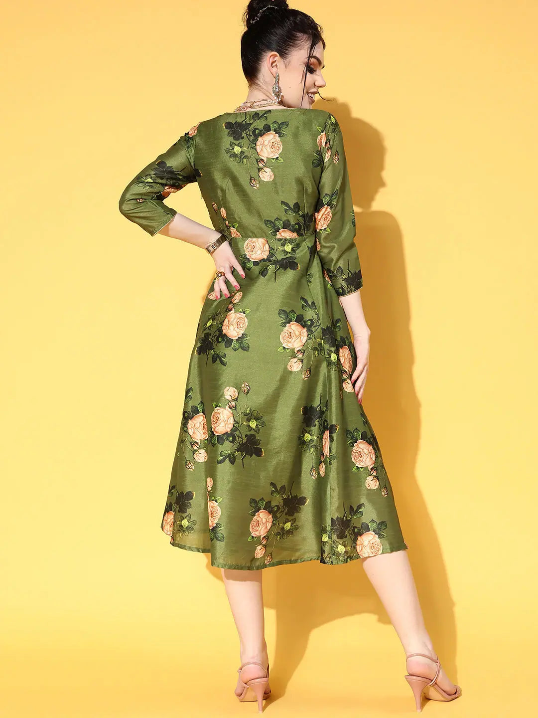 Green Floral Chanderi Wrap Anarkali Dress | Anarkali Kurta