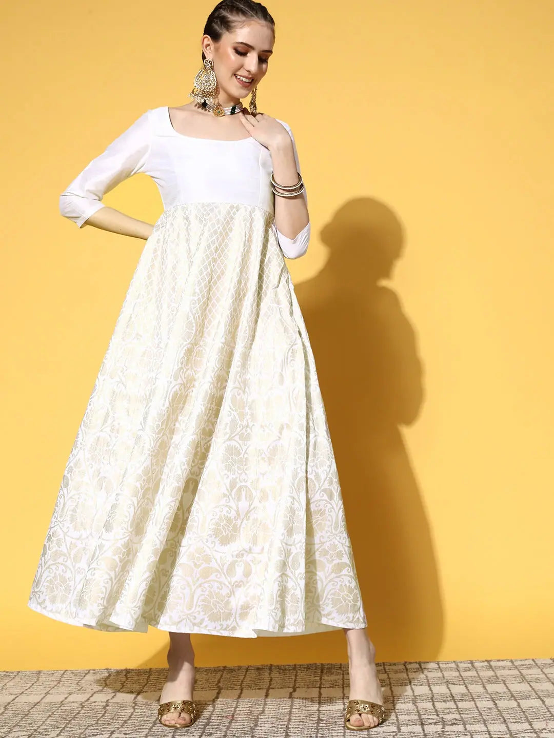 White Foil Print Anarkali Maxi Dress | Anarkali Suits for Women