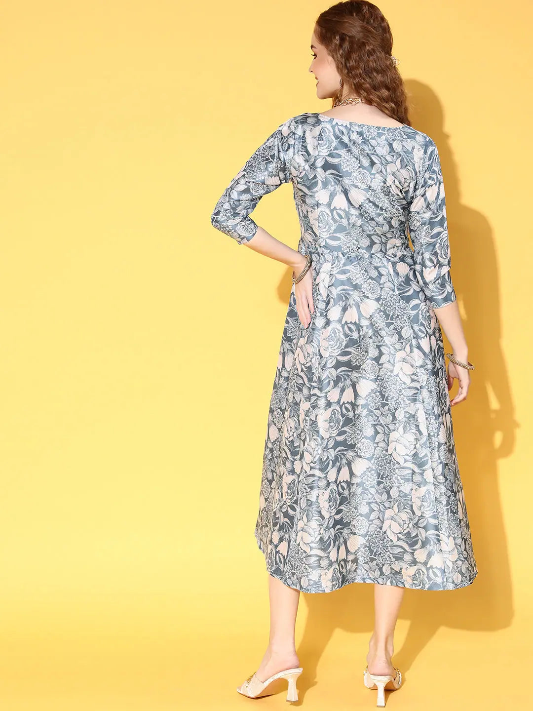 Blue Floral V Neck Anarkali Dress - Shop Anarkali Kurti Online