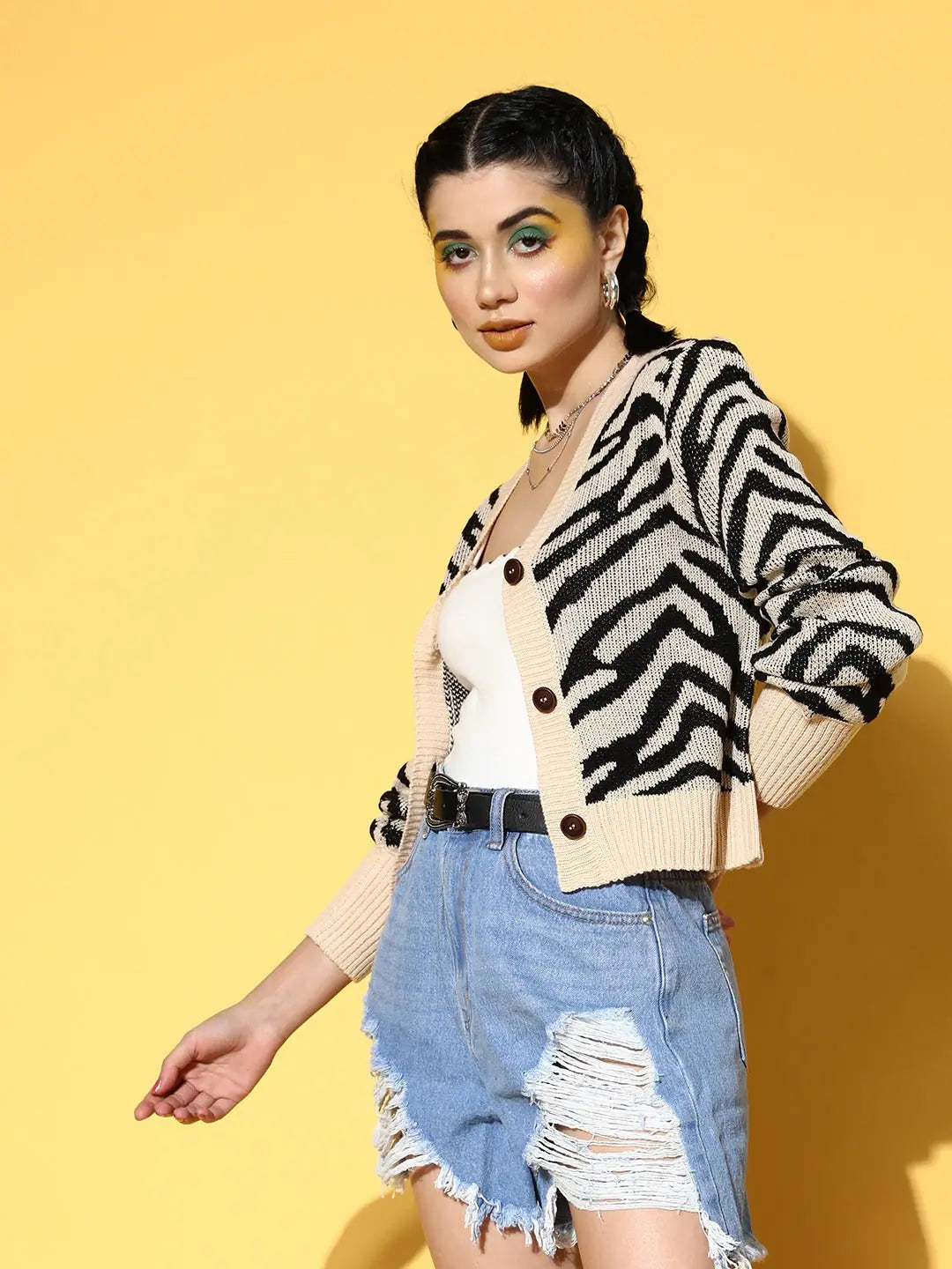 Beige Animal Print Cardigan - Stylish Western Outfits for Women