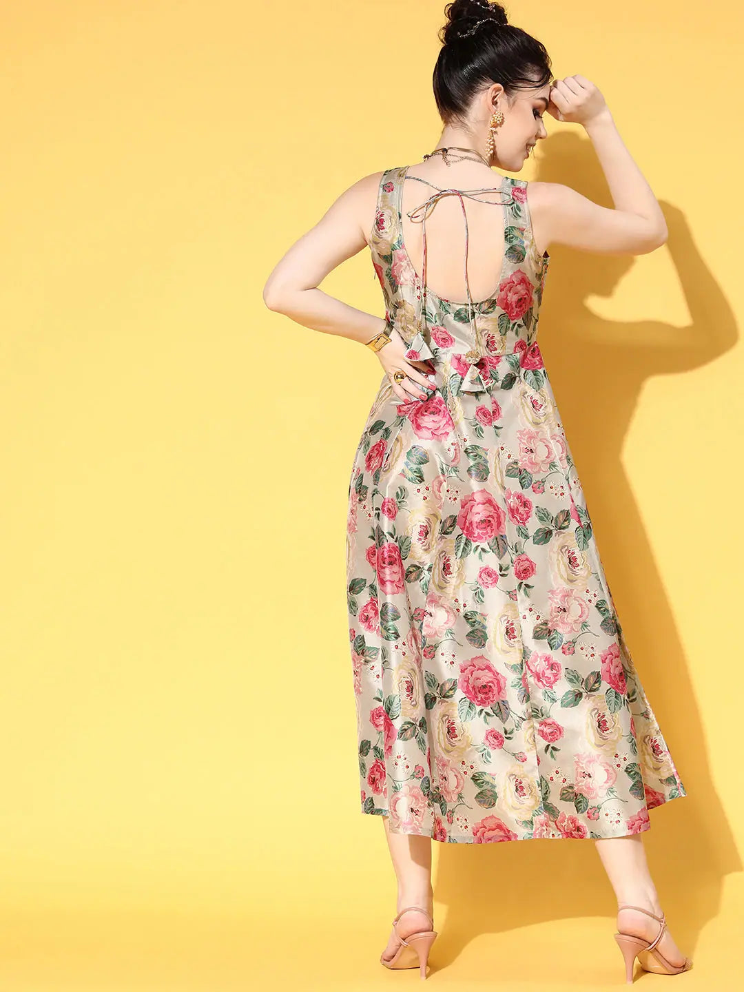 Grey Floral Anarkali Dress | Sleeveless Anarkali Kurti for Women