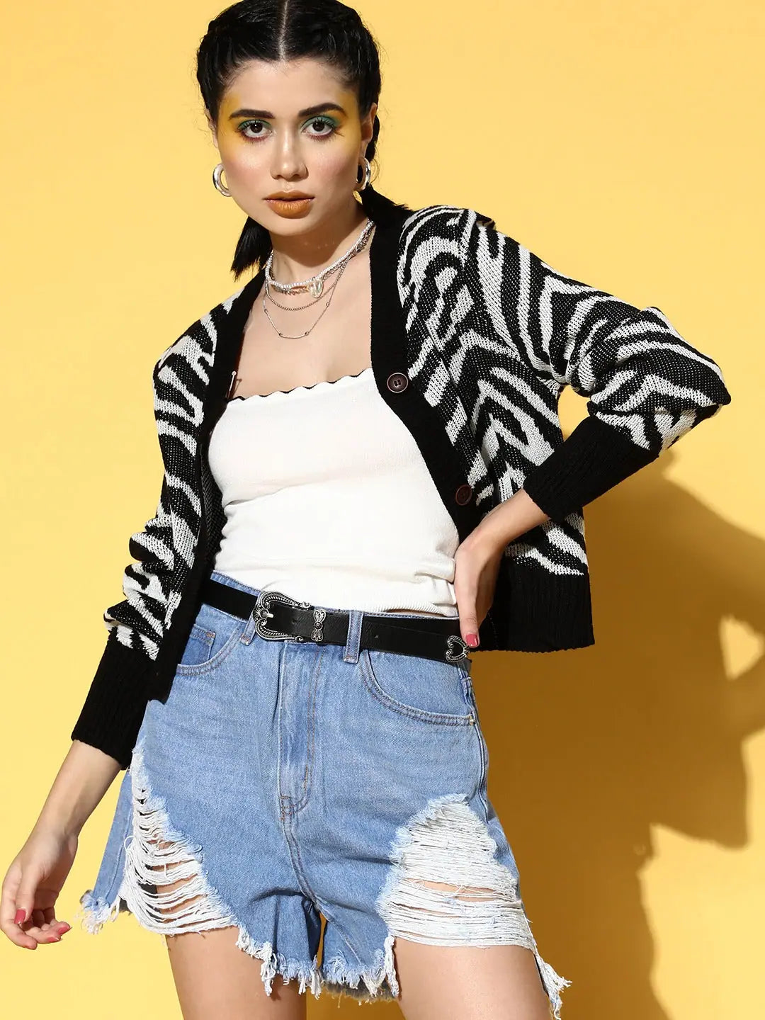 Black Animal Print Cardigan - Women's Western Wear Outfit
