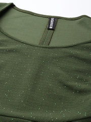 Women Olive Shimmer Full Sleeves Peplum Top