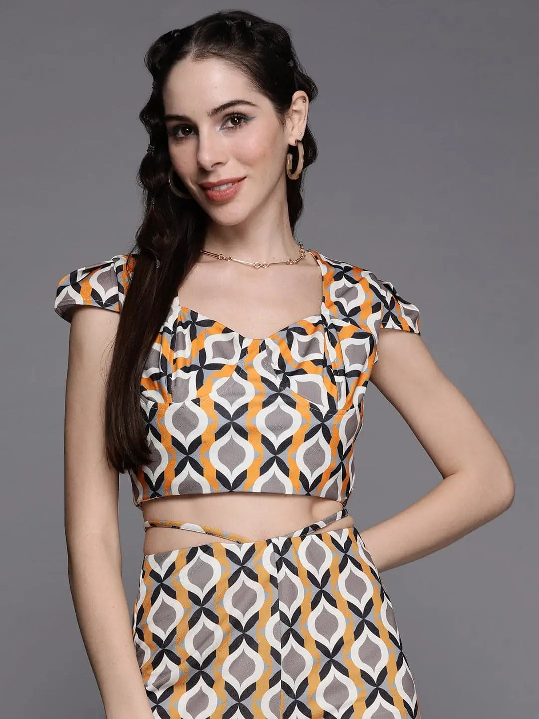 Mustard Geometric Crop Top | Women's Western Wear Clothing