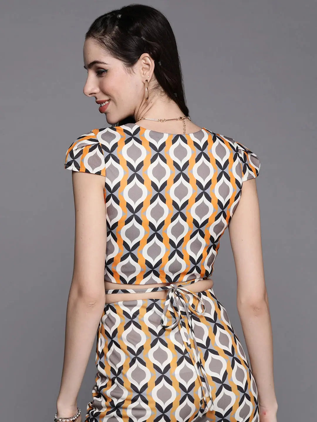 Mustard Geometric Crop Top | Women's Western Wear Clothing