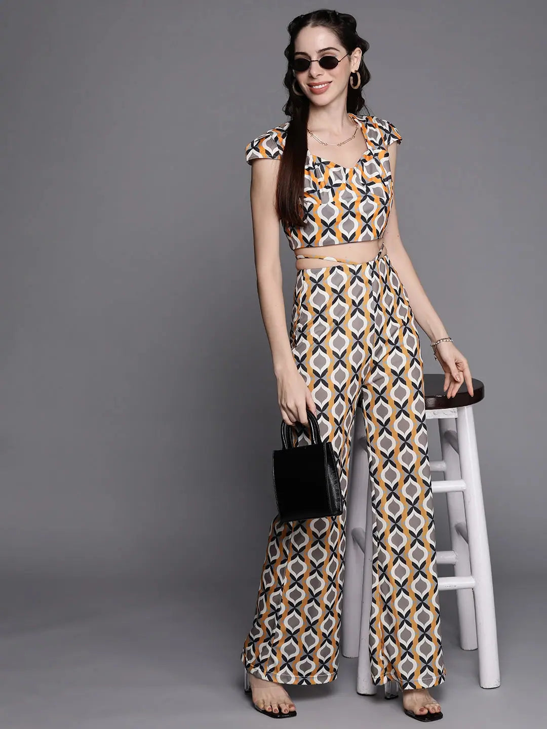 Mustard Geometric Crop Top | Women's Western Wear Clothing