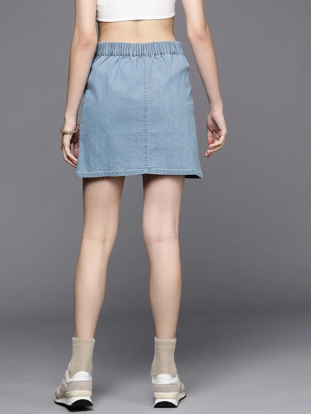 Ice Blue Denim Mini Skirt | Women's Lehenga Trendy Look