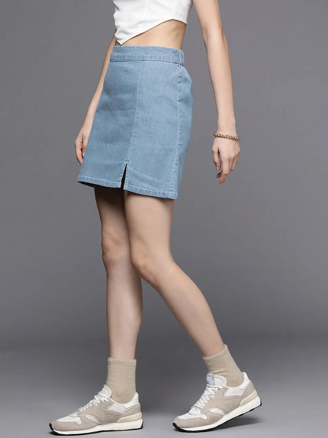 Ice Blue Denim Mini Skirt | Women's Lehenga Trendy Look