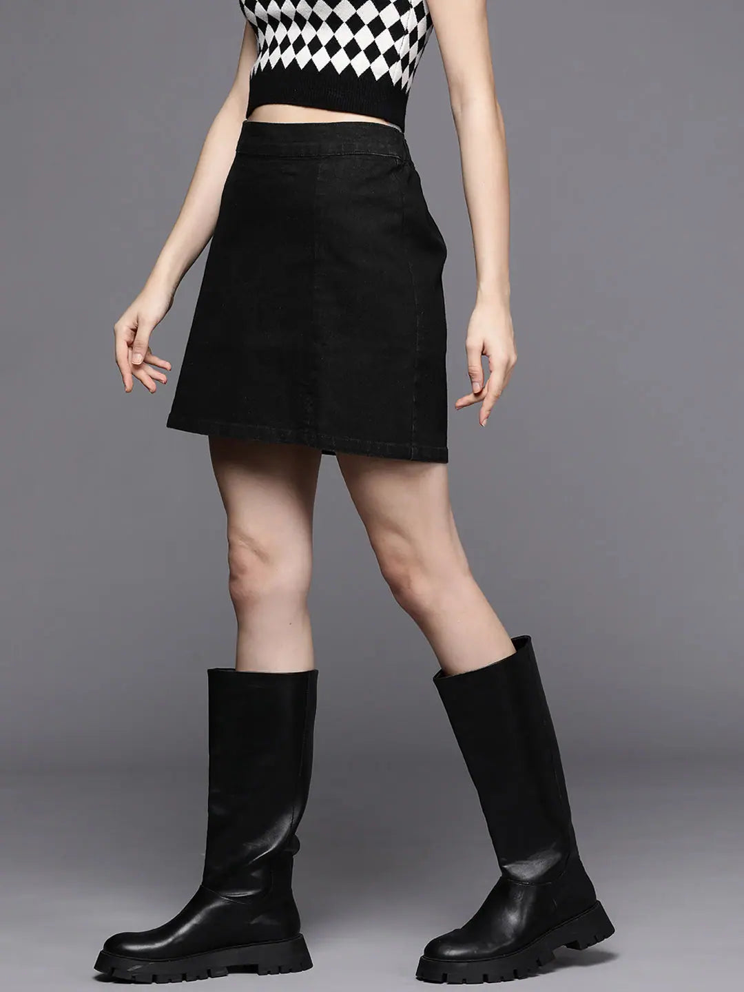 Black Denim Mini Skirt | Women's Lehenga Inspired Style