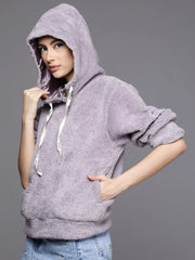 Women Lavender Faux Fur Hoodie