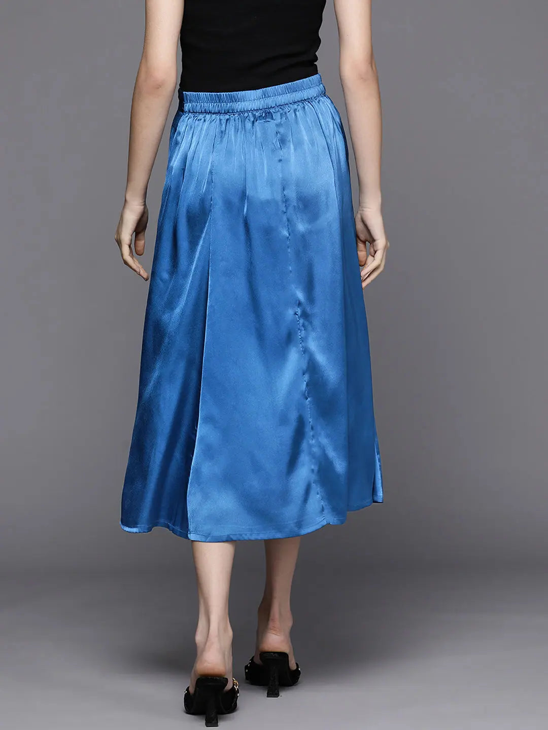 Blue Satin Midi Skirt - Designer Lehenga Style for Women!