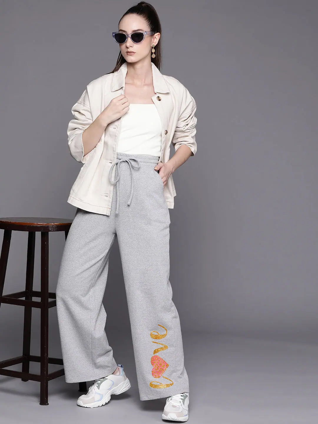 Grey LOVE Track Pants - Women's Gym Clothes and Workout Pants