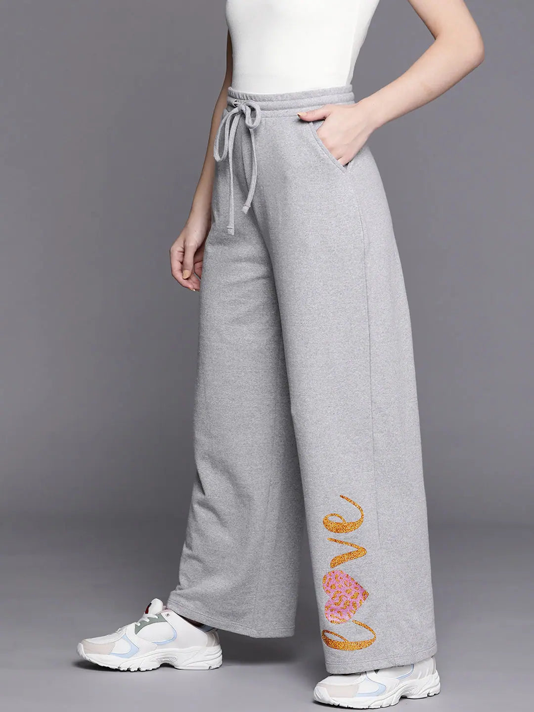 Grey LOVE Track Pants - Women's Gym Clothes and Workout Pants