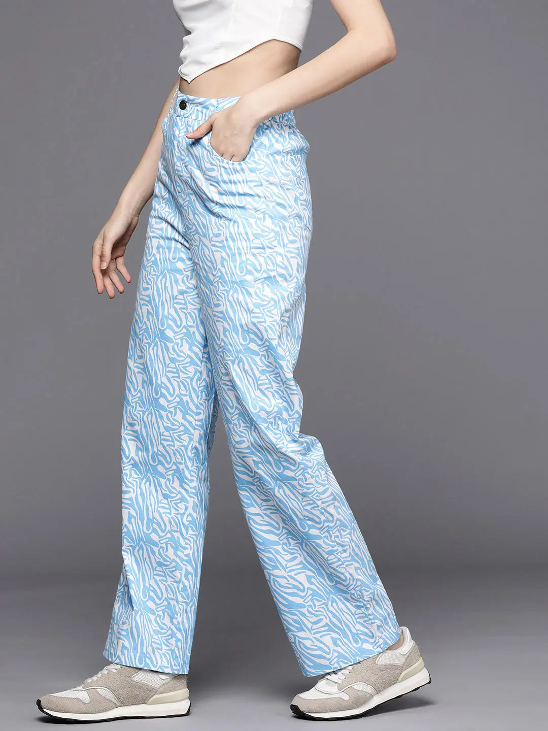 Blue Abstract Print Straight Pants | Designer Lehenga Outfits