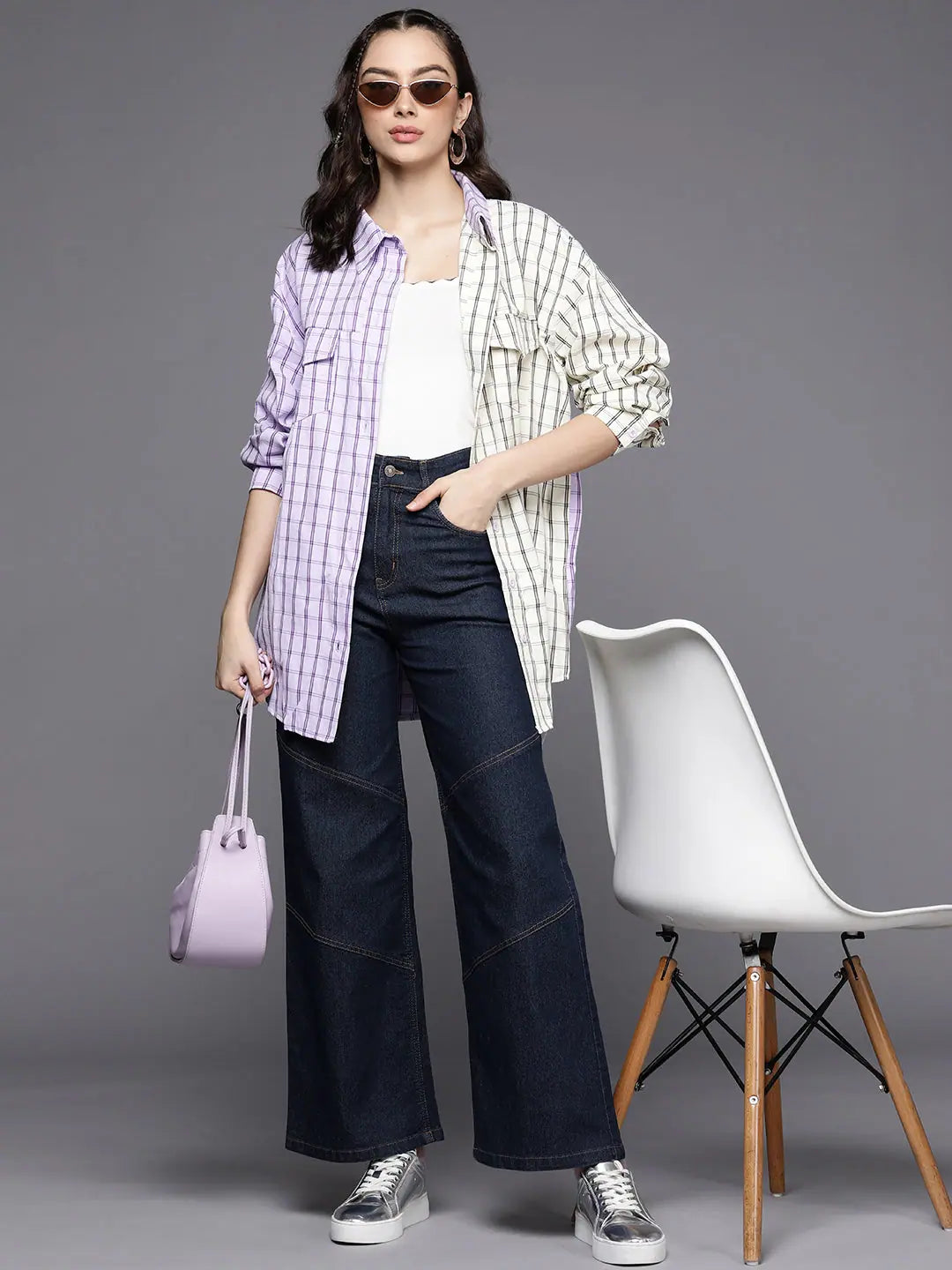 Blue Contrast Stitch Detail Straight Jeans - Women's Western Wear