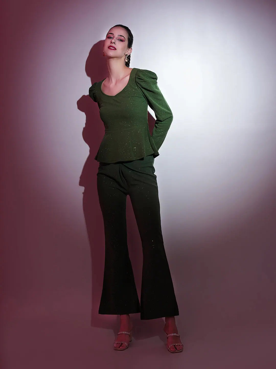 Olive Shimmer Bellbottoms - Women's Western Wear Outfits