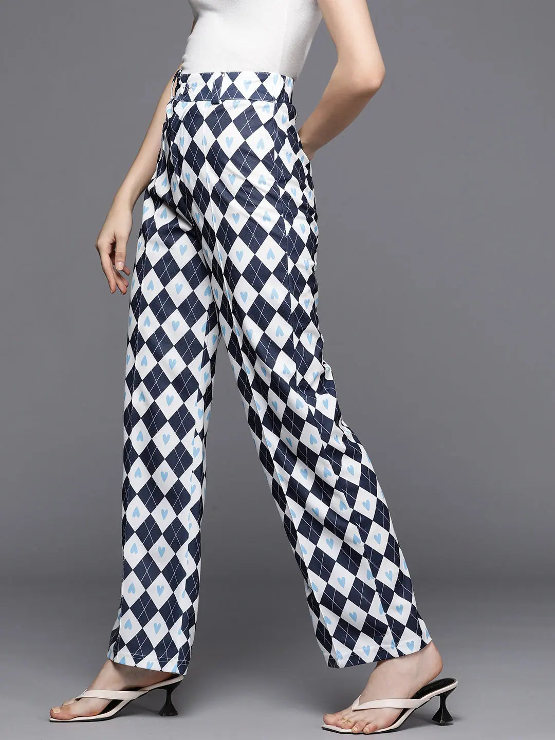Navy Geometric Print Straight Pants - Women's Western Clothing