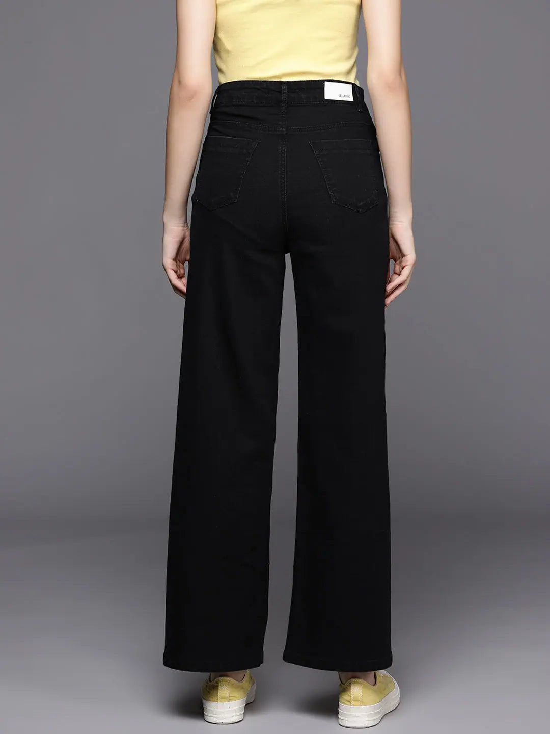 Women Black Smiley Print Straight Jeans - Western Wear