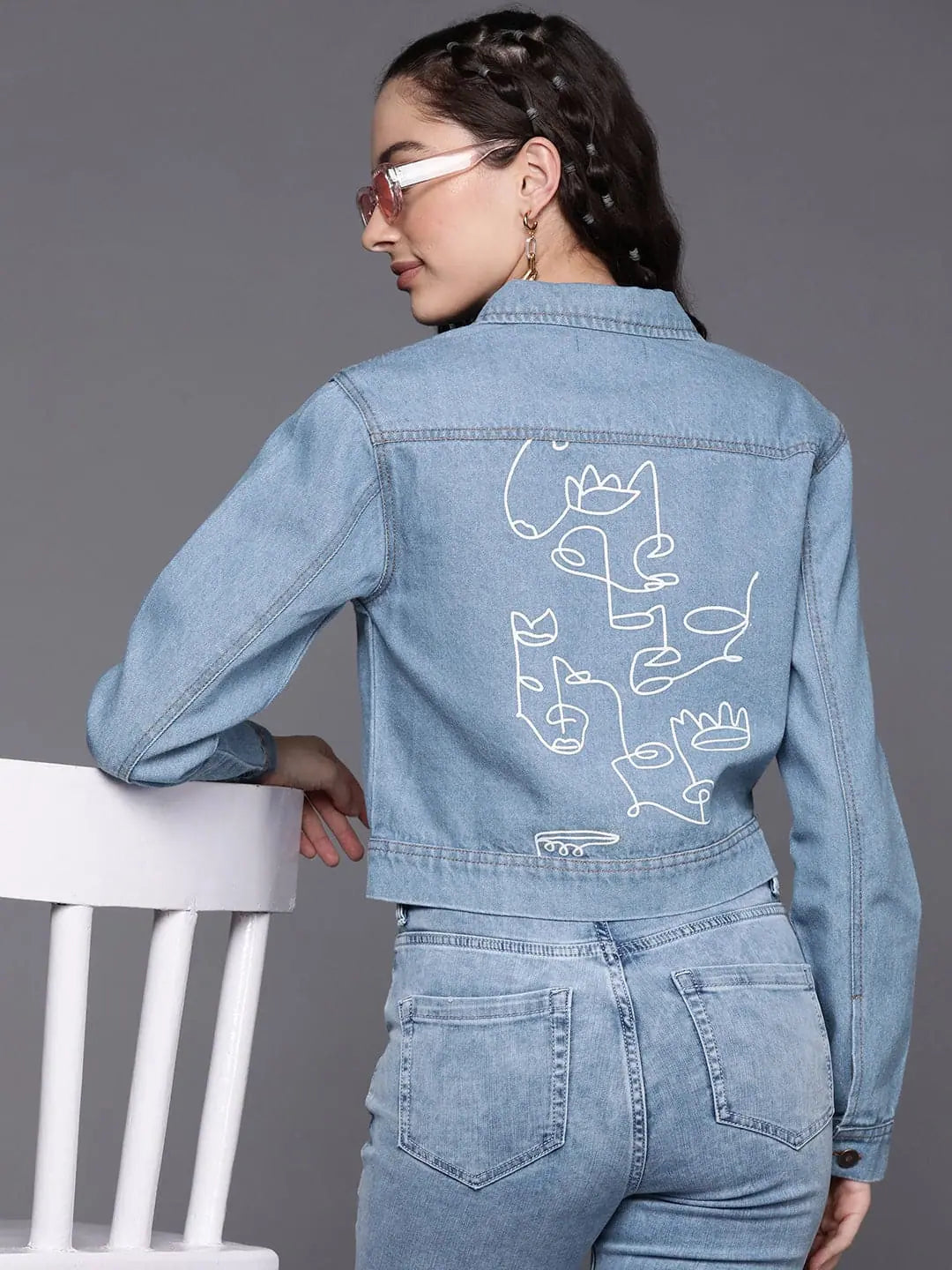 Printed Denim Jacket | Trendy Women's Outerwear & Jackets