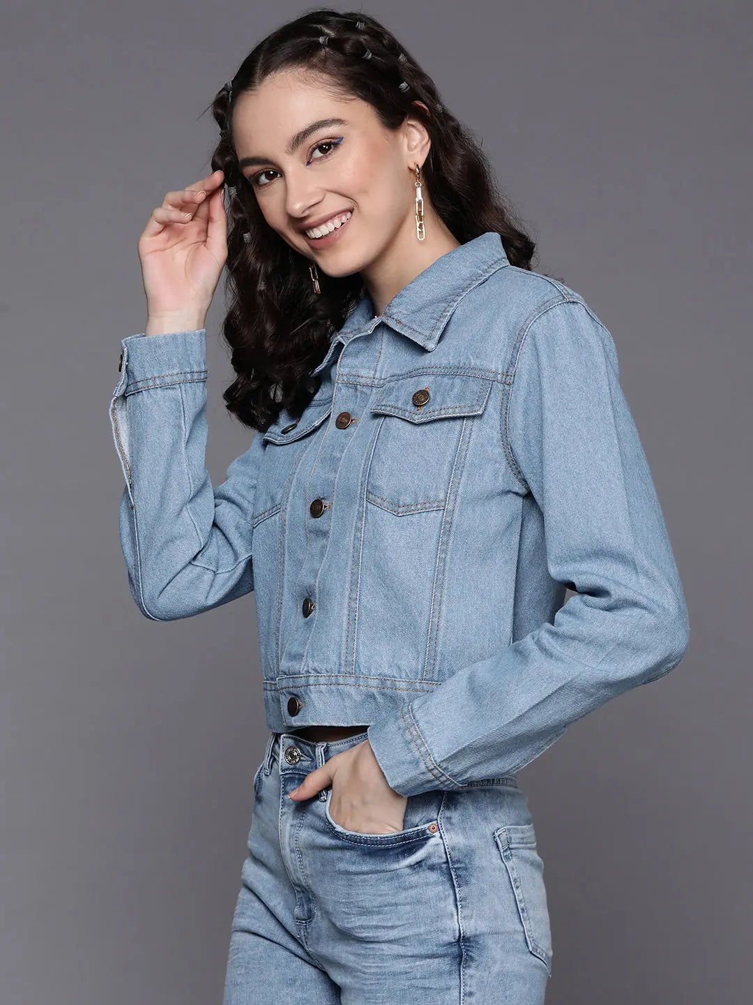 Printed Denim Jacket | Trendy Women's Outerwear & Jackets