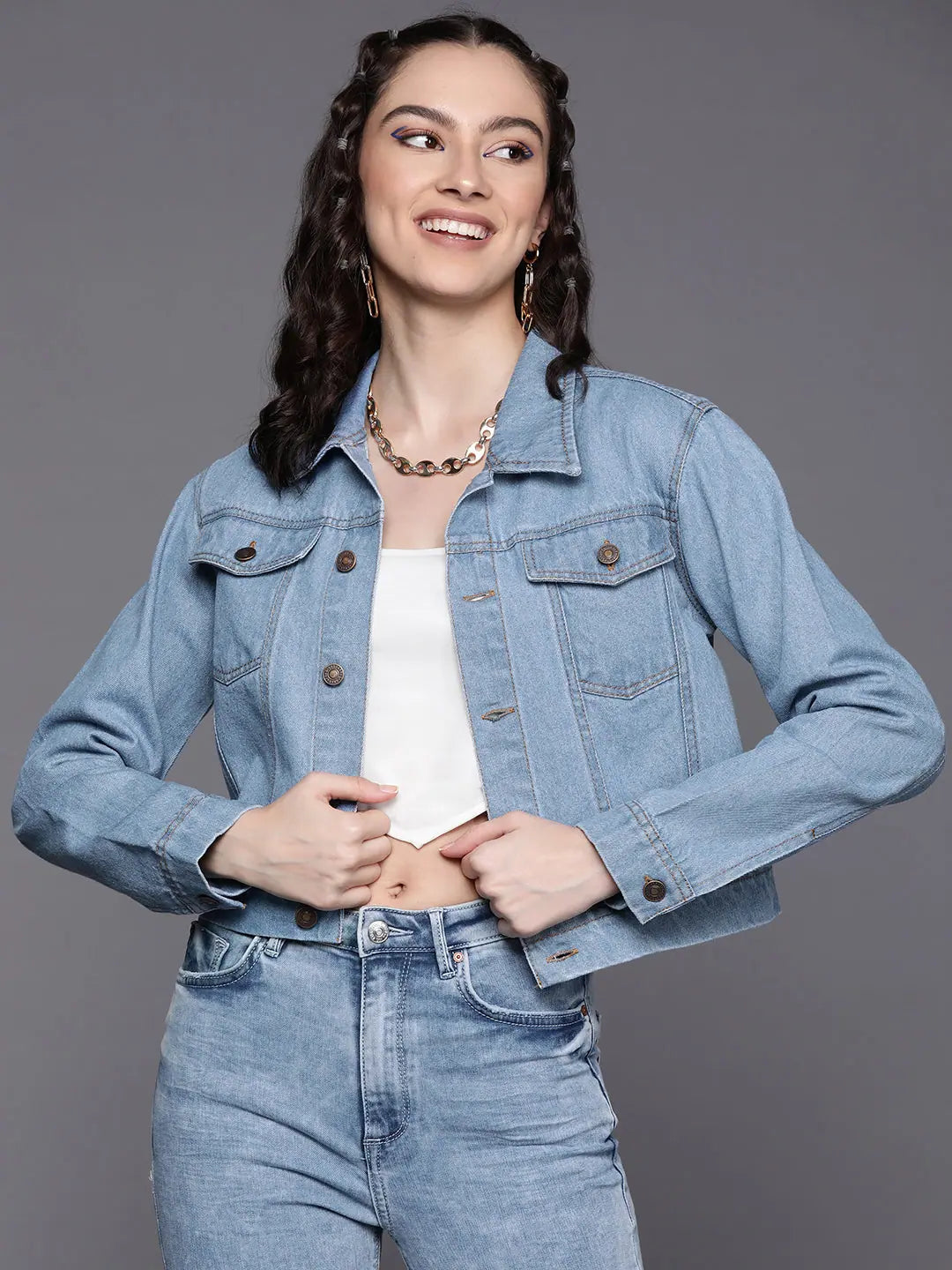 Printed Denim Jacket | Trendy Women's Outerwear & Jackets