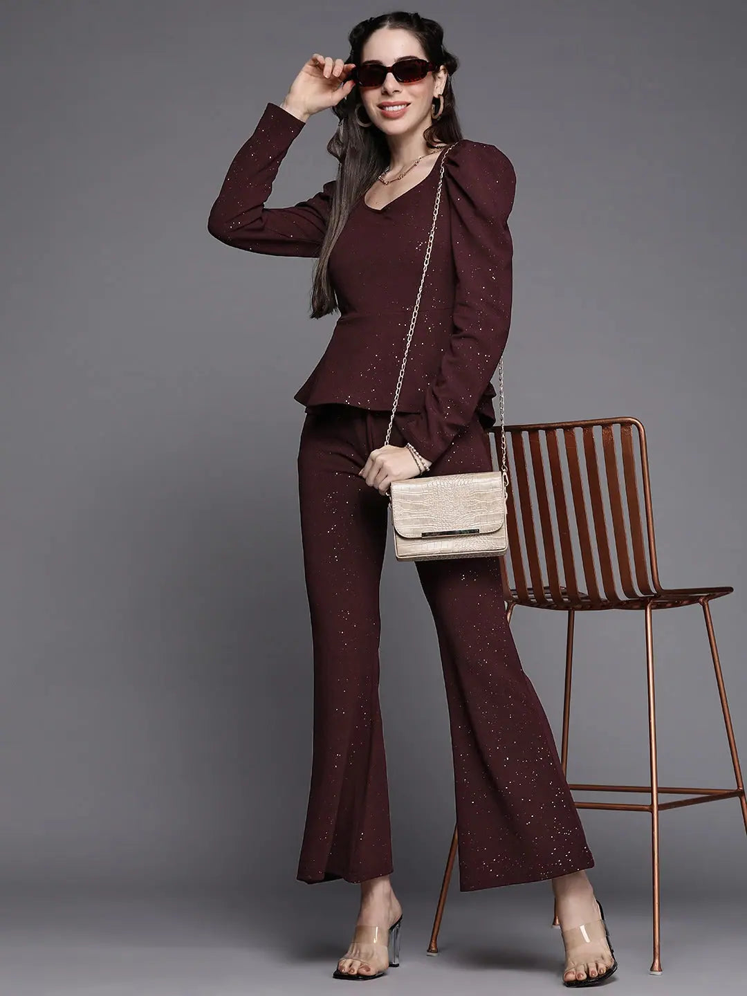 Burgundy Shimmer Bellbottoms | Women's Western Clothing