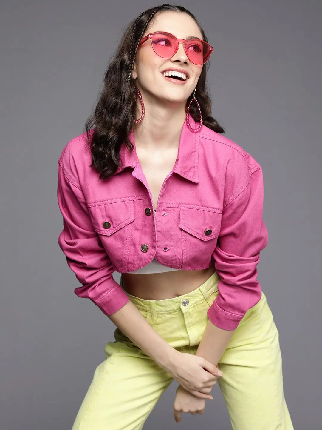 Pink Denim Crop Jacket | Women's Fashion Jackets & Outerwear