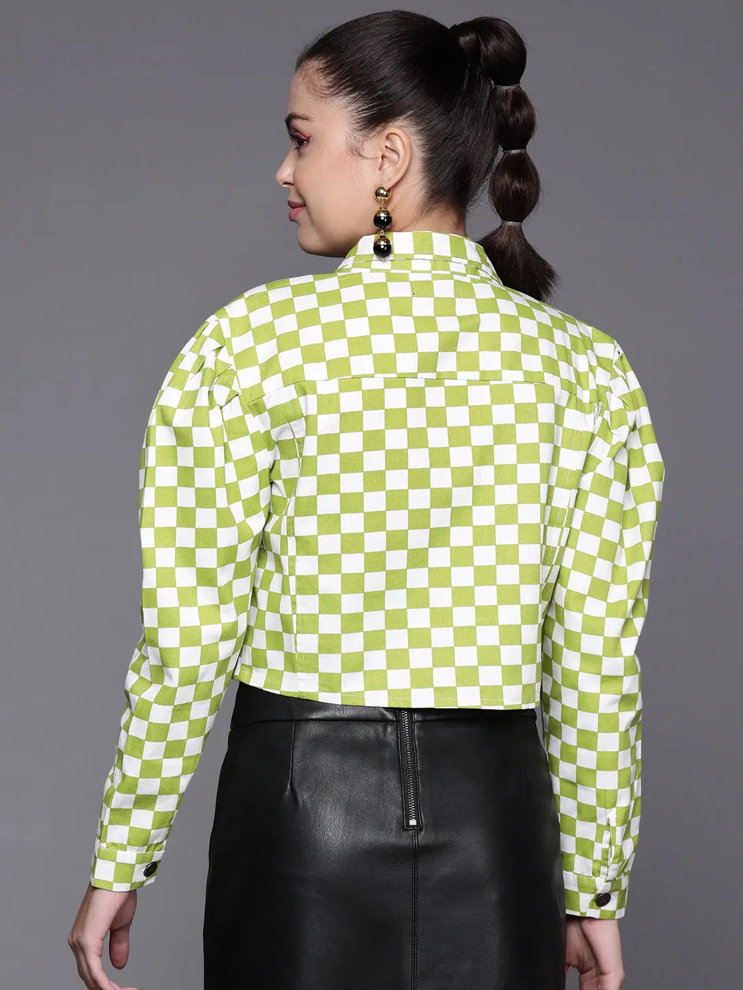 Green Chequerboard Crop Jacket | Women's Fashion Jackets