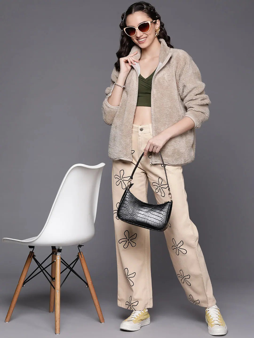 Beige Floral Print Jeans | Women's Western Outfits & Apparel