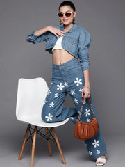 Women Solid Blue Collared Neck Full Sleeve Jacket