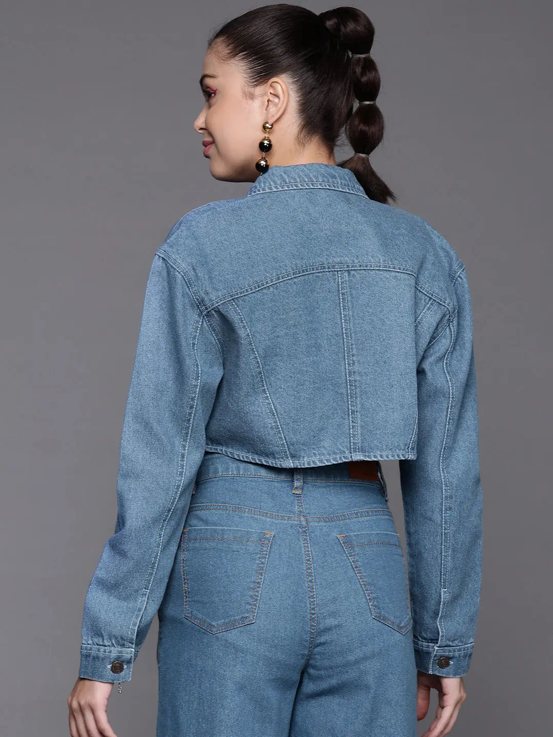 Ice Blue Denim Crop Jacket | Trendy Women's Fashion Jackets