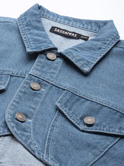 Women Solid Blue Collared Neck Full Sleeve Jacket